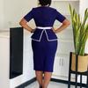 O Neck Short Sleeve Dress Elegant Bodycon Dresses Women Solid Belt Waisted Package Hips Mid Calf Professional Business Work Dress