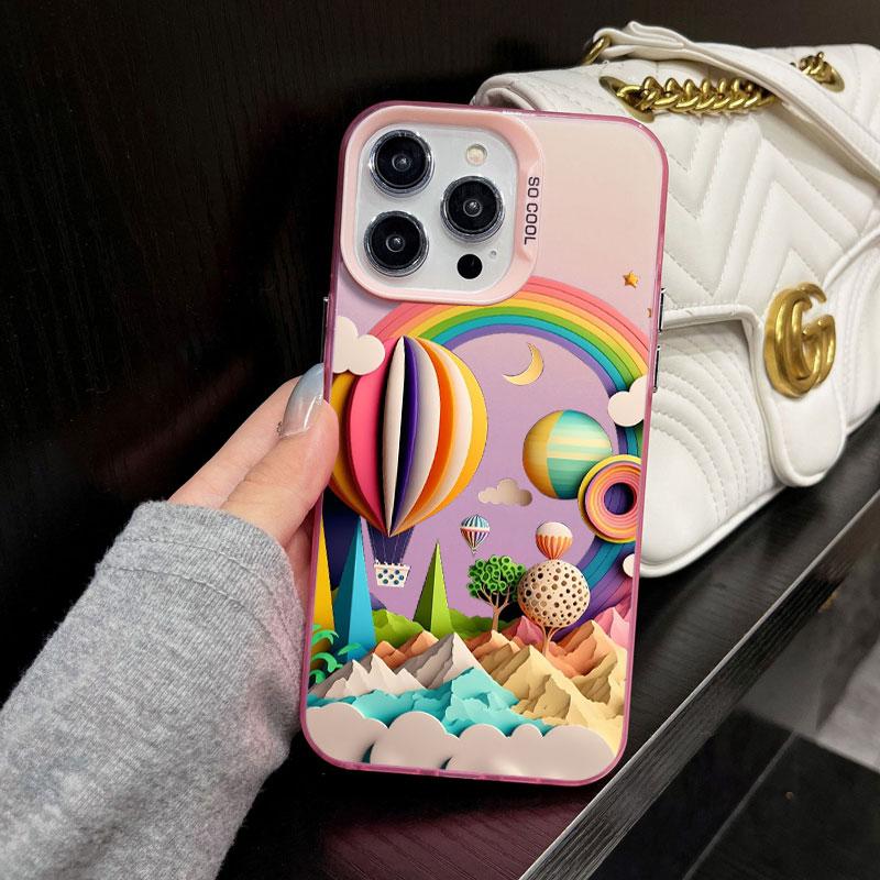 Rainbow Illustration Art Phone Case For Iphone 15 14 Pro Max Plus 13 Mini 12 11 Pro Max Luxury Shockproof Matte Laser Back Cover