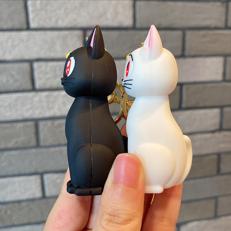 Moon Keychian for Women Anime Cute Artemis Luna Cat Figure Keyring Pendent Car Key Chain Accessories for Kids Toy Birthday Gifts