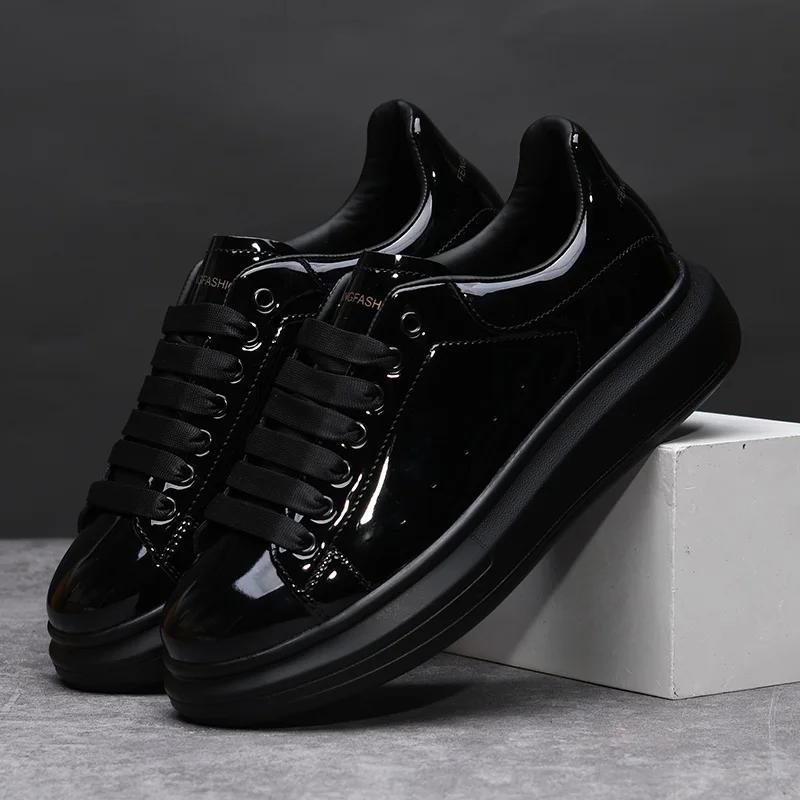 Brand Men's Shoes Black Glossy Casual Men Shoes White Fashion Couple Sneakers Man Shoes for Men