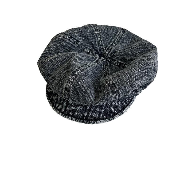 Washed and Old Denim Slim Short Brim Octagonal Hat Women's Spring and Autumn Sunshade Sunscreen Cloud Hat Fashion Hat