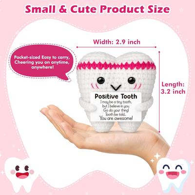 Funny Crochet Positive Energy Tooth Doll With Card Home Room Decoration Handmade Knitted Tooth Desktop Ornament Christmas Gifts