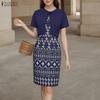 ZANZEA Women Casual Round Neck Short Sleeve Print Patchwork Dress