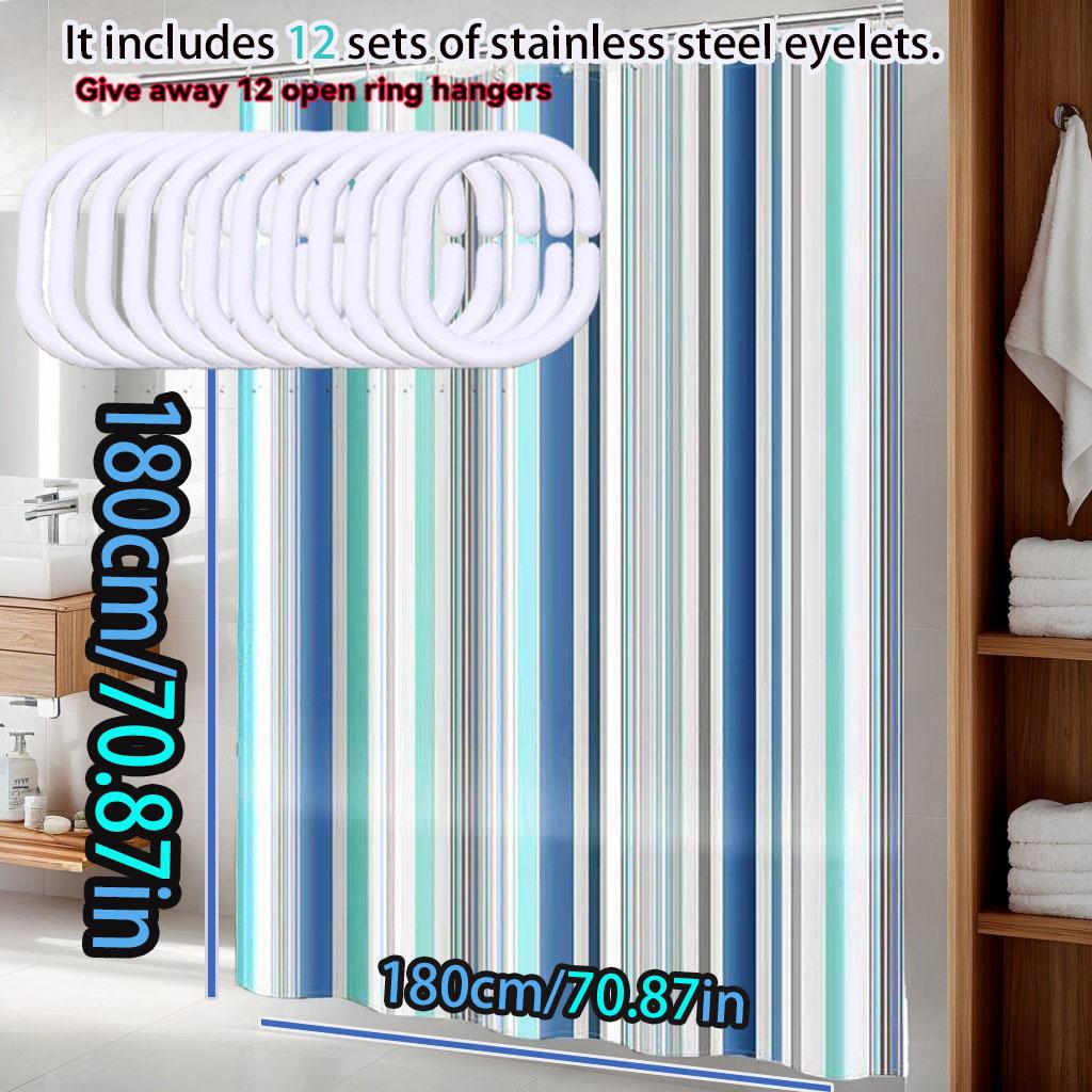 Romantic Stripe Vertical Stripe Shower Curtain Peva Waterproof Material Easy To Clean Dry And Wet Separation Partition Curtain