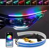 Car LED Flashing Daytime Running Lights with Flowing Water Turning Lights,Decorative Light With Remote App Control Headlight Turn Signal Light