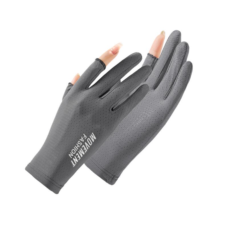 Summer Sun Protection Gloves for Women Thin Breathable Two finger Outdoor Riding Non Slip Driving Takeaway Finger Ice Silk Gloves