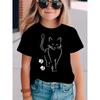 Cute Cat with Paw Kids Tshirts Summer Short Sleeve Tees Cartoon Boys Girls Clothes Kawaii Kitten Tops Y2K Children T-shirt