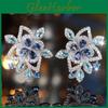 Blue Luxury Stone Crystal Zircon Flower Stud Earrings For Women Silver Color Wedding Fashion Jewelry