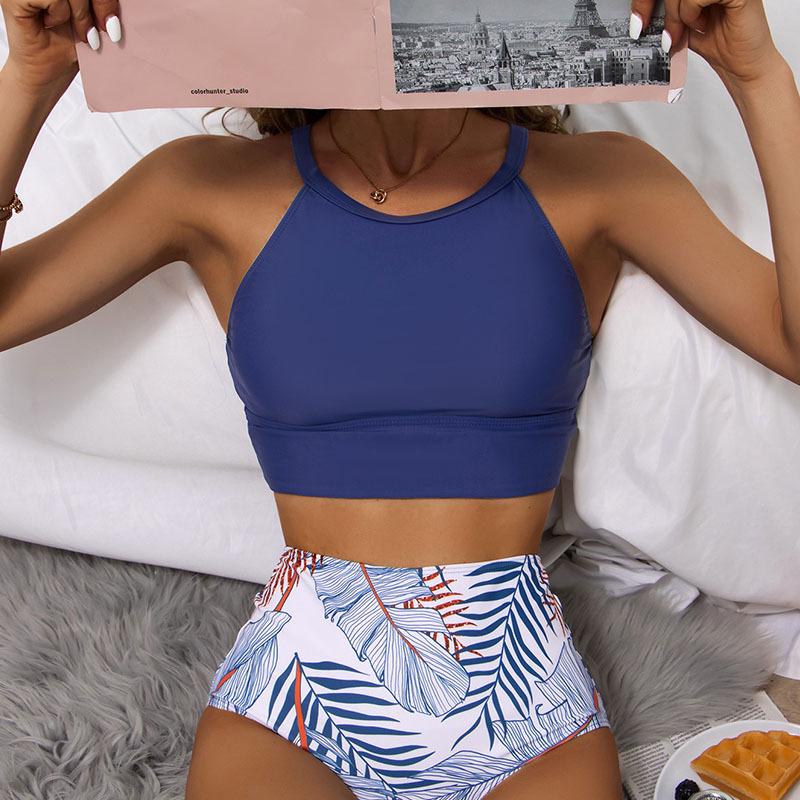 European & American High Waist Bikini - Solid Color, Tummy Covering, Sexy Swimwear