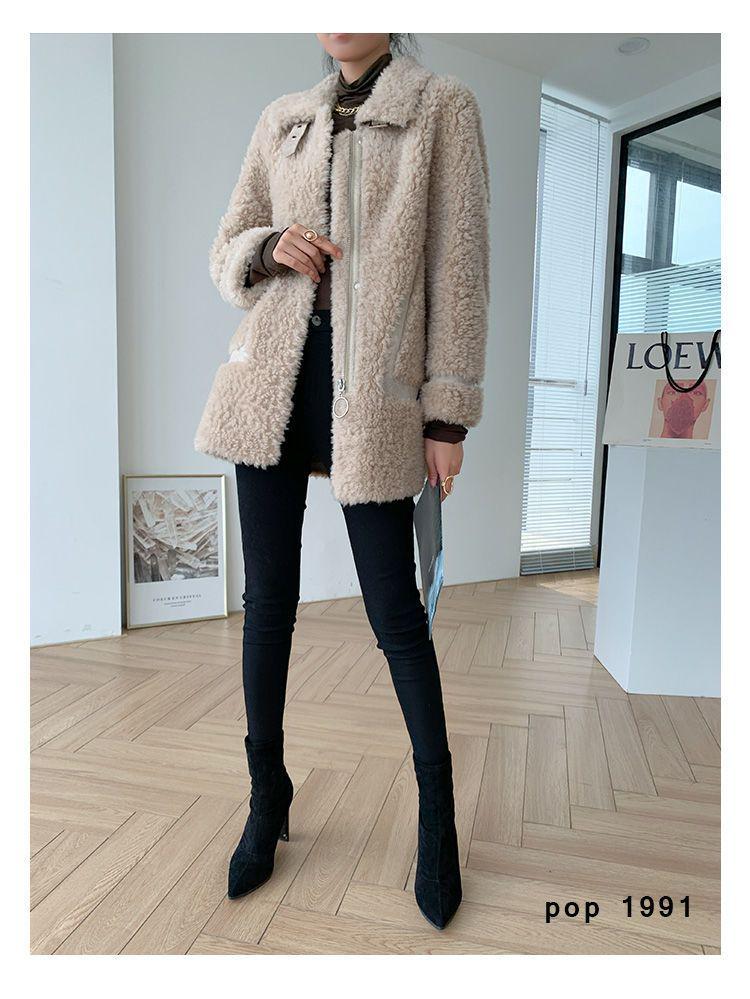 2025 Women's Real Wool Shearling Coat - One-Piece Lambswool Fur Outerwear, Off-Season Style