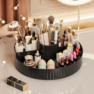 360-Grad drehbarer Make-up-Organizer Kosmetik-Aufbewahrungsbox mit Make-up-Pinselhalter Runder Schminktisch-Organizer für Hautpflege, Parfüms, Lotionen