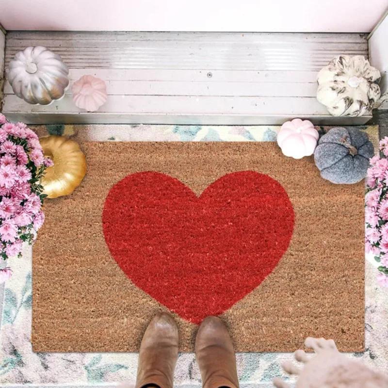Valentines Day Heart Print Doormat Kitchen Floor Mat No-slip Washable Entrance Welcome Standing Mats Indoor Outdoor Decoration