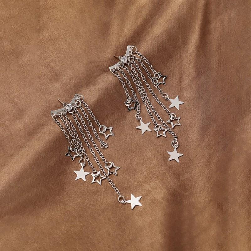 Silver Needle Elegant Star Tassel Earrings for Women