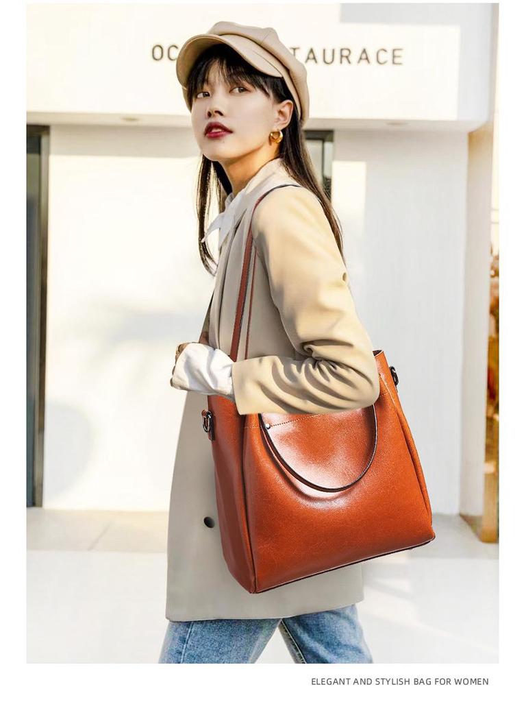 2025 Cowhide Women's Versatile Handbag, Genuine Leather Commuter Shoulder Bag - European/American Style, Large Capacity, High-End Feel