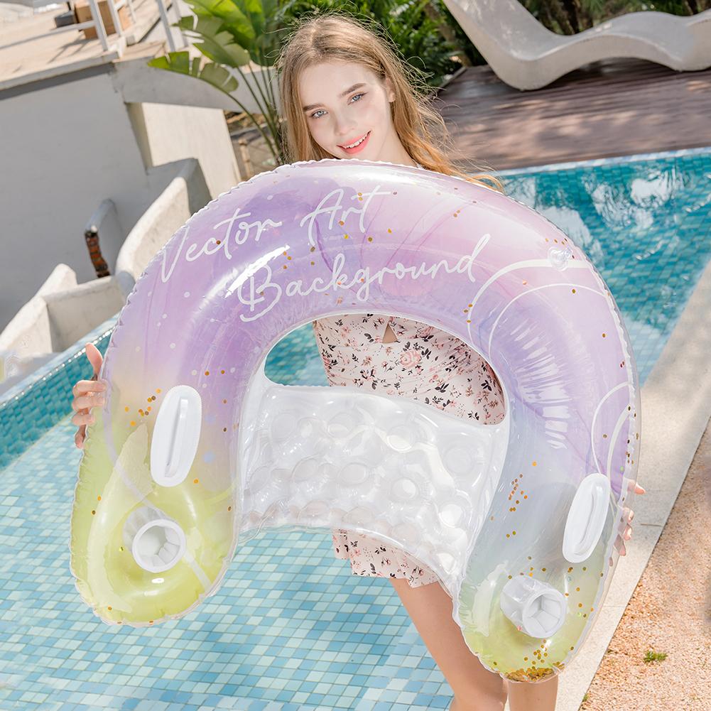 Glitter Sequin Pool Lounger with Cup Holders Floating Pool Chair for Adults and Kids for Swimming Pool Party Summer Water Fun