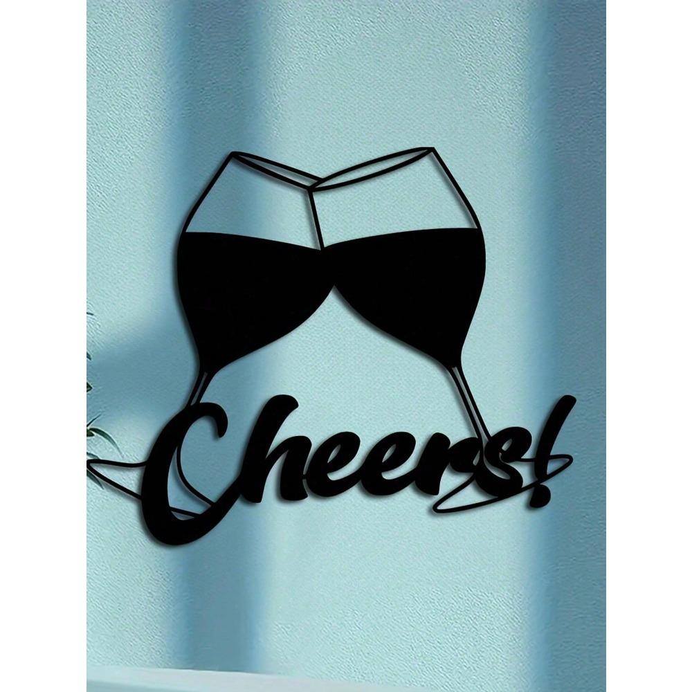 Modern Metal 'Cheers' Wine Wall Art - Wine Glass Design For Kitchen/Bar Decor