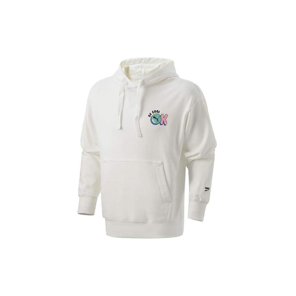 Puma Solid Color Fun Print Hoodie Men Tops White 531429-02