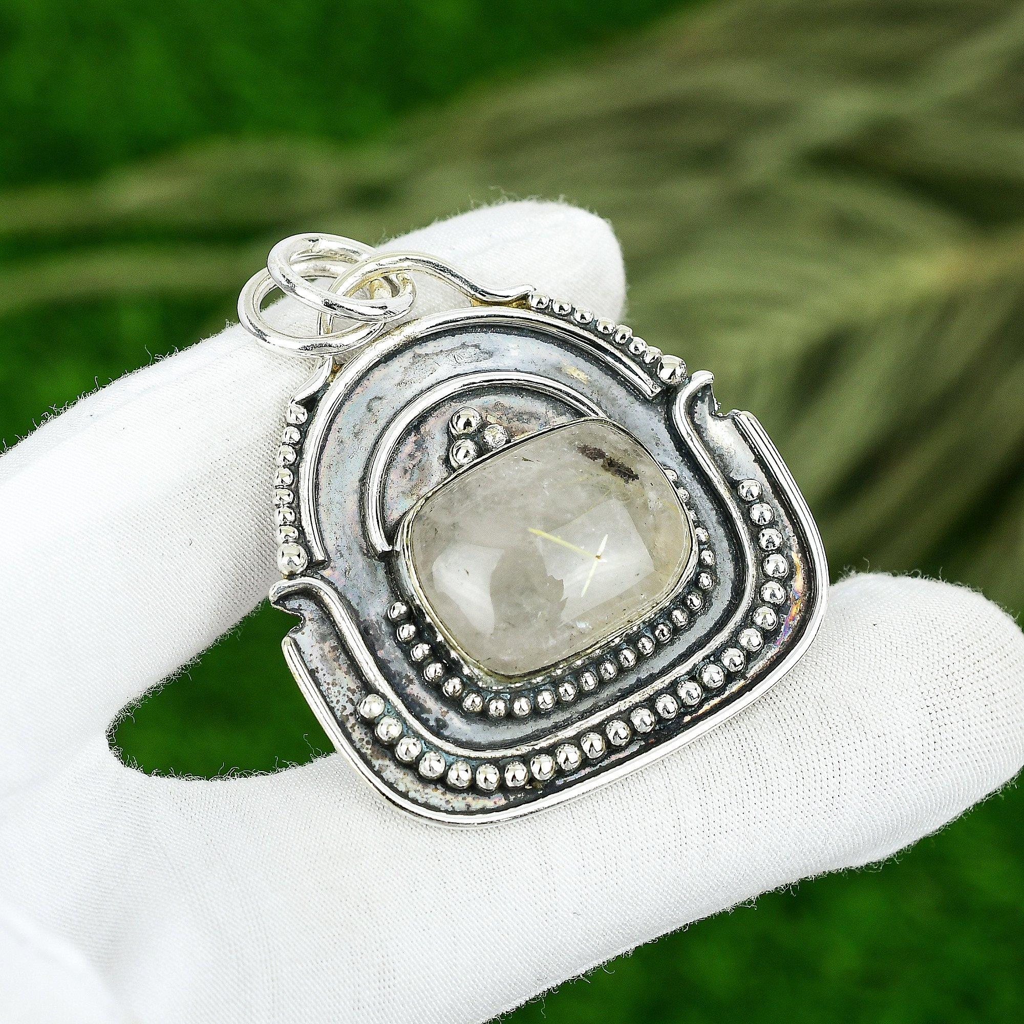 

Sisters Day Sale 925 Sterling Silver Golden Rutile Stone Daughter Bezel Pendant