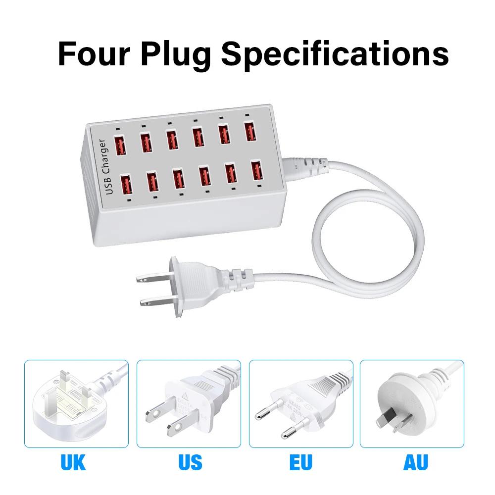 Adaptador de Energia de Parede EU para Desktop Estação Dock Carregador USB Para Celular iPad Macbook Laptop 5V 2.4A 12 Portas Multi Plug
