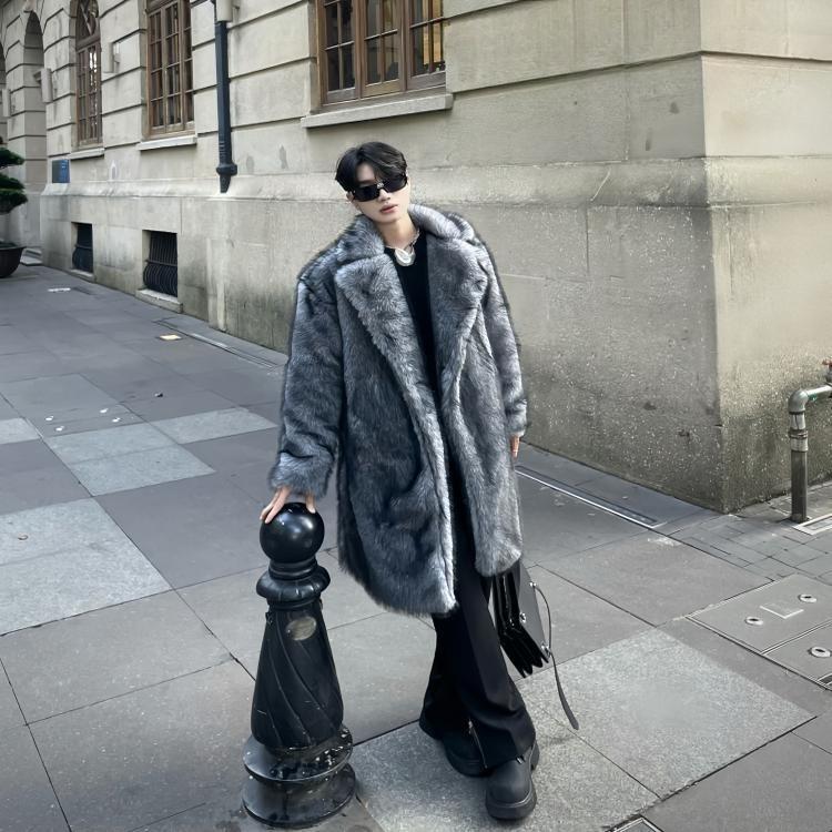 New Warm Cold-resistant Fox Fur Jacket Men's Winter Fashion Versatile Faux Fur Coat Trend