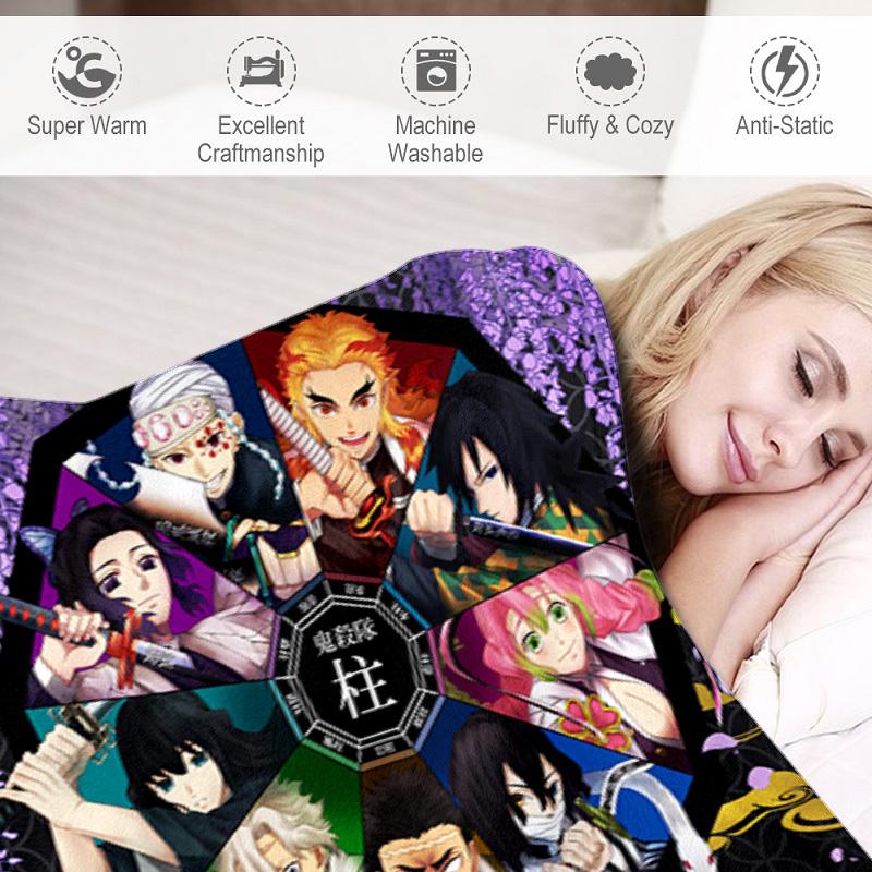 Japanese manga artist Koyoharu Gotouge's Demon Slayer blanket Soft and portable four season home bed, office travel, lunch break, warm blanket K24