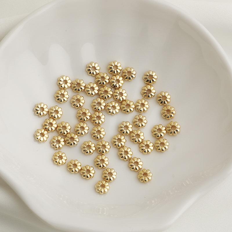 14K Gold-Filled Sunflower Charm Bracelet/Necklace Beads - Melon Pattern Spacers for DIY Jewelry
