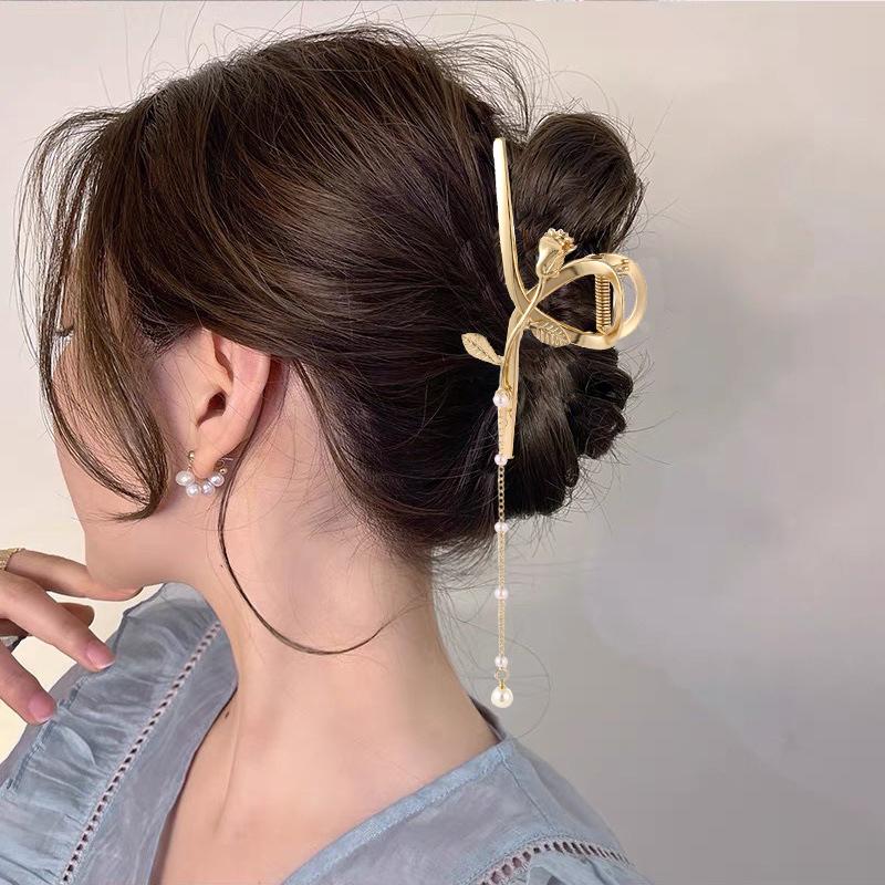 

7 см средние женские заколки для волос из сплава, металлические цветочные жемчужные кисточки, декоративные когти для волос