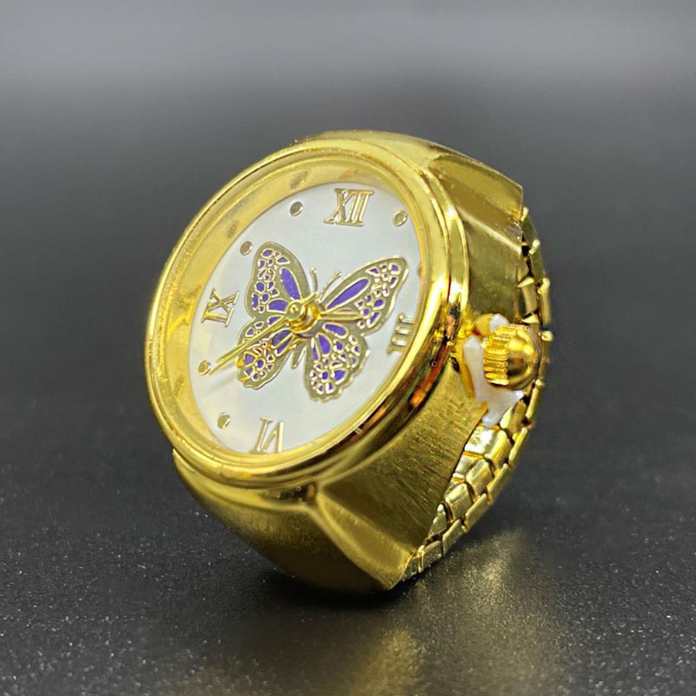 

Butterfly Finger Ring Watch Creative Mini Trend Simple Versatile Fashion Time Men and Women Couple Ring Watch Pocket Watch resizable фиолетовый
