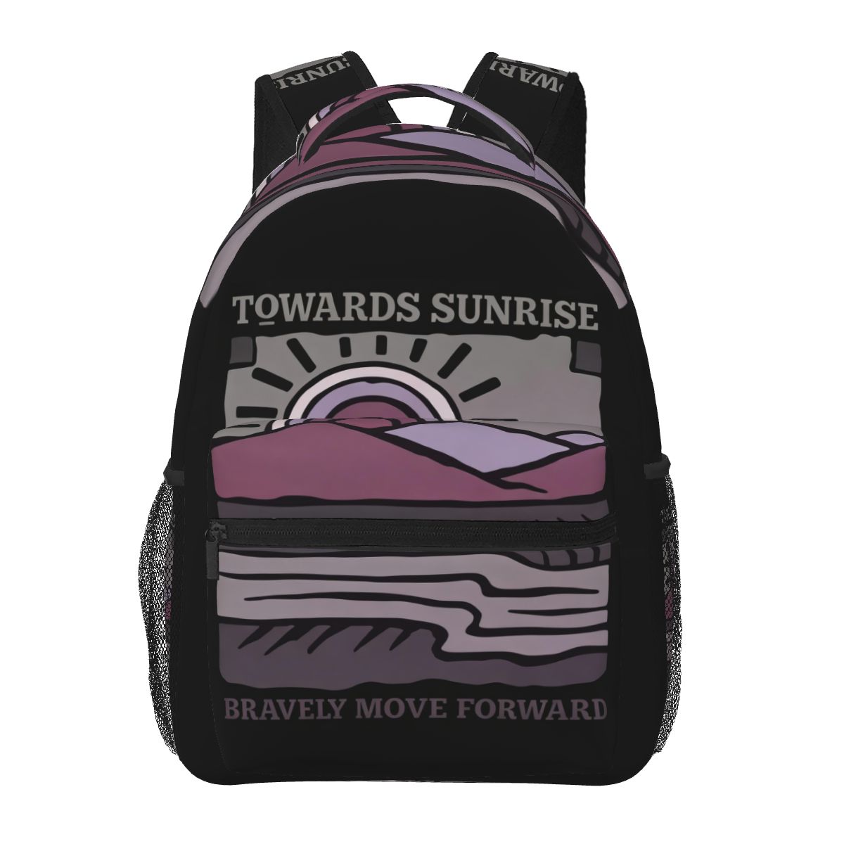 Rétro Vers le Lever du Soleil Avancer Courageusement Motif Sac à Dos Étudiant Sac d'École Sac à Dos Journalier pour Garçons Filles Sac à Livres Sacs à Bandoulière One Size