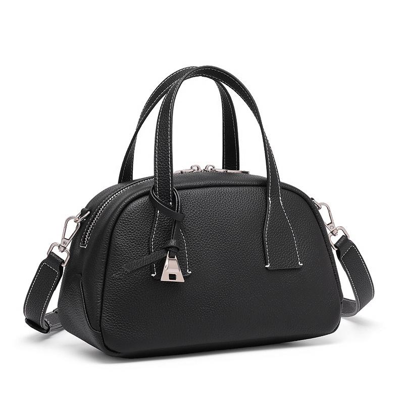 First Layer Cowhide Small Bowling Bag Hobo Bag Fashion Trend Handbag Leather Messenger Shoulder Bag
