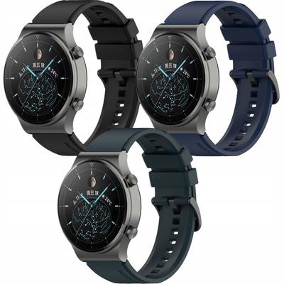 3x Silicone Strap 22mm Universal, Black, Green, Navy Blue