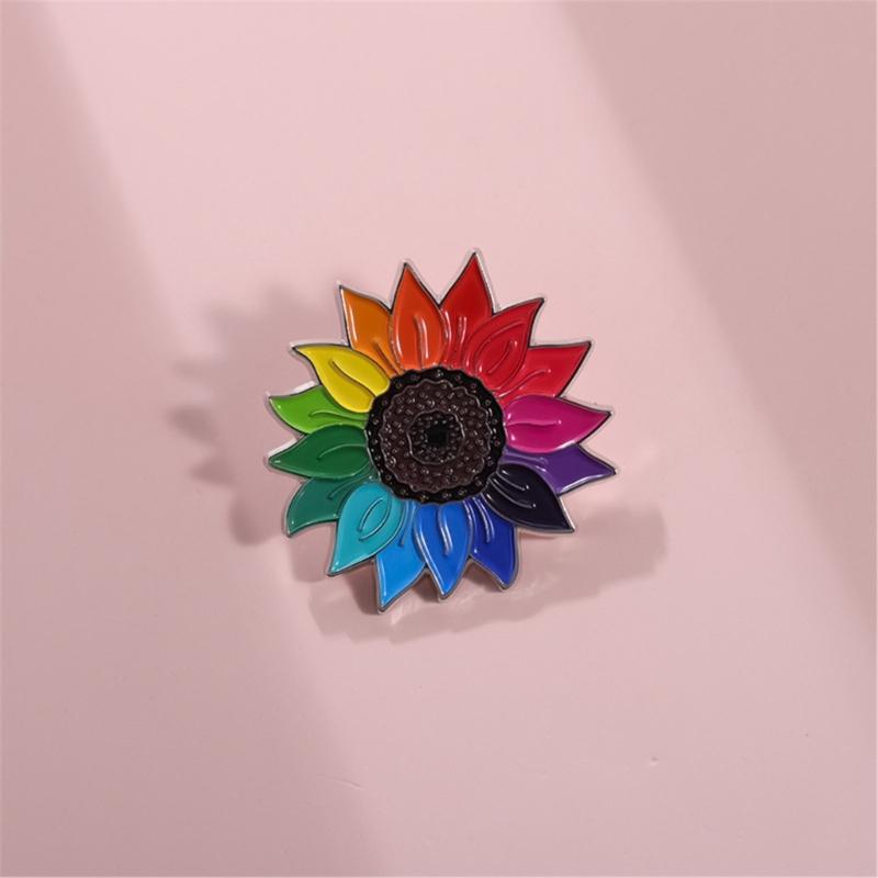 Rainbow Sunflowers Brooch Pins Fashionable Sturdy Alloy Jewelry Decoration for Women and Teens Versatile Accessory