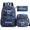 3 Peças Mochilas de Futebol Messi Cool Capacidade Mochila Menina Meninos Bolsa de Ombro Simples Bolsa de Ensino Médio Mulheres Homens Bolsa Mochila Diária