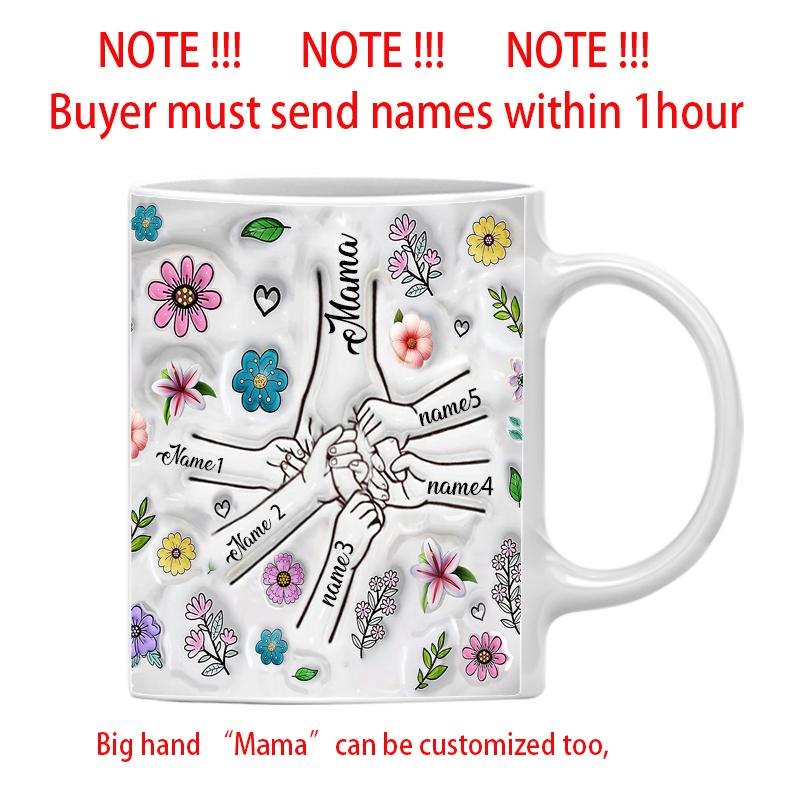 Personalize Name Mug Customize 3D Effect Printing Flowers Cup Holding Hands Coffee Mugs For Children and Mother's Day Gifts
