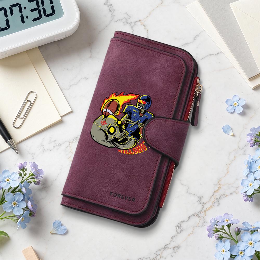 Gothic Skull Football Print Purse Forever Casual Multi Card Long Wallet