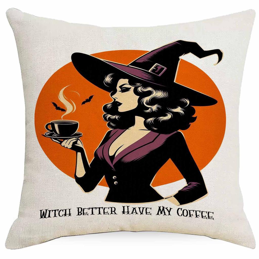 Nytt Halloween Häxlinje Kuddfodral Hem Vardagsrum Kontor Soffa Bilbarnstol
