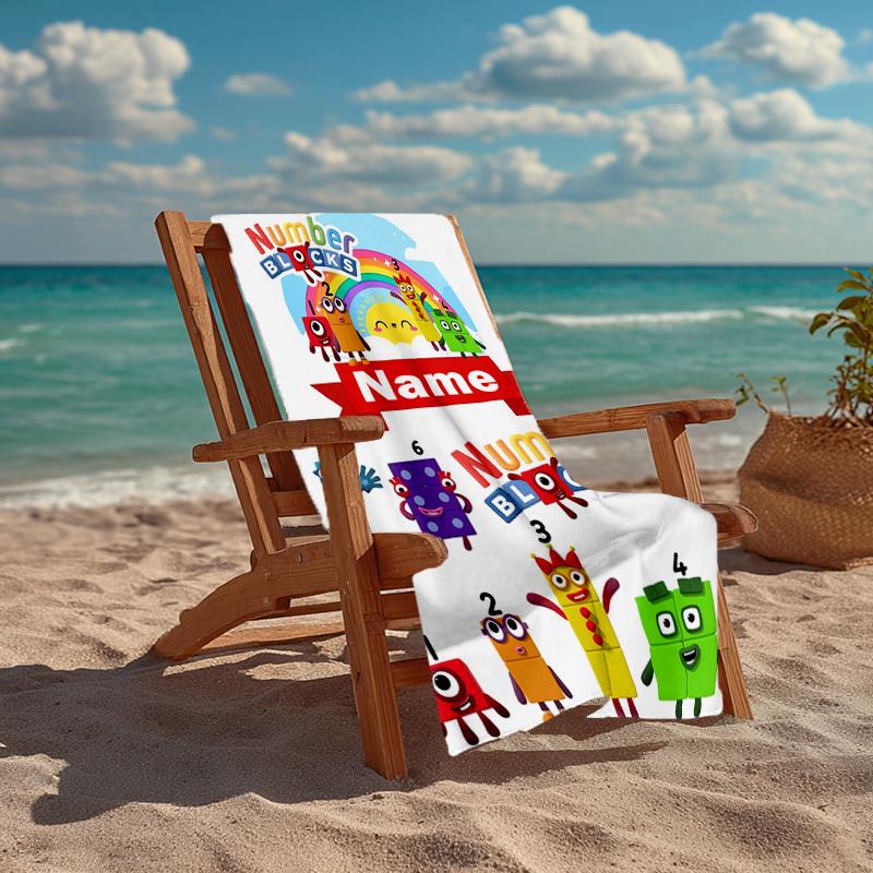 Custom Name Ultra-Soft Beach Towel with Numberblocks Theme,Ideal for Pool - Camping, Diving - Perfect Travel Essential, Vibrant Beach Towel.