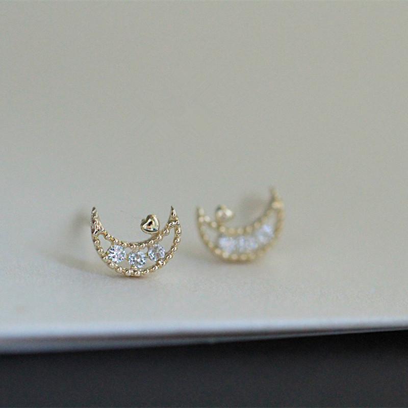 925 Sterling Silver Simple Hollow Magic Moon Stud Earrings Women Fashion Charm Wedding Party Jewelry Accessories Gift