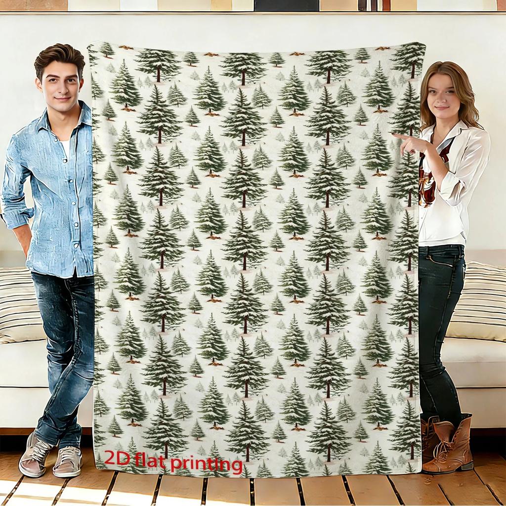 Snow Pine Tree Flannel Blanket Soft Cozy Throws Napping Travel Use