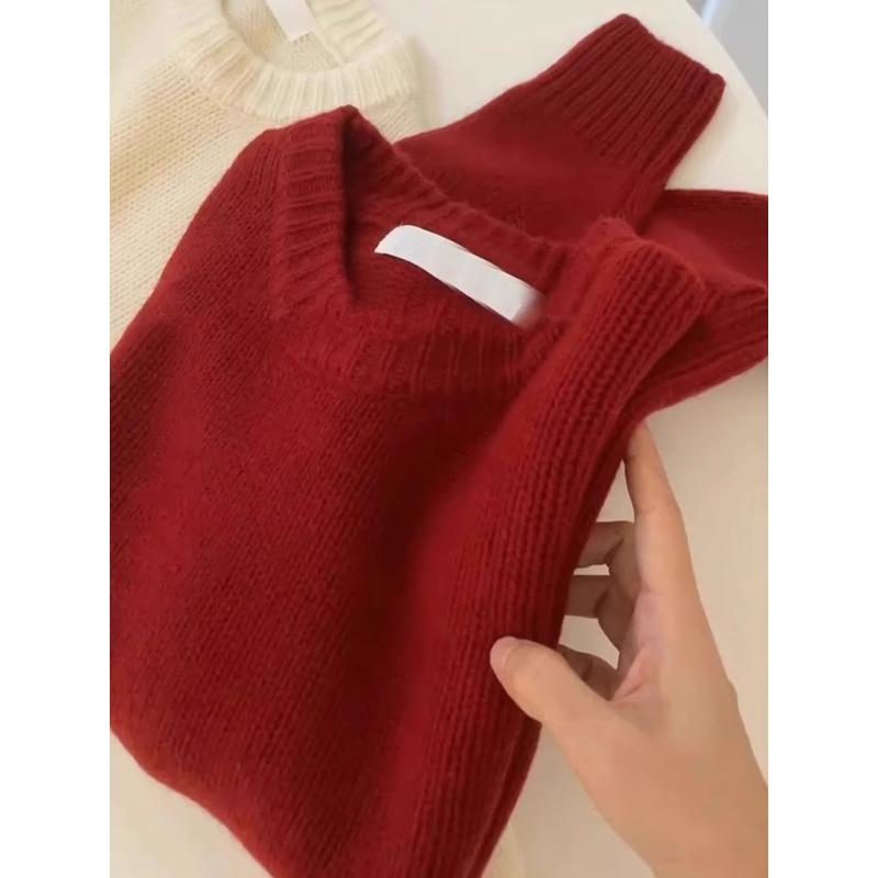 

Премиальный рождественский новый красный свитер женский осенне-зимний енотовый флис мягкий ворсистый трикотажный свитер с топом внутри one size fits all бордовый