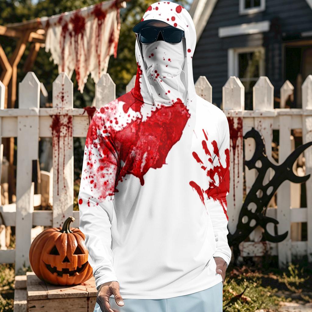 Herren Langarm Kapuzen T-Shirt Schnelltrocknend Sonne Halloween zum Angeln Fitness Sport