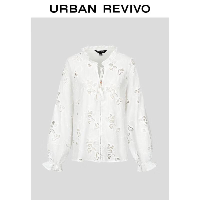 UR Women s Hollow Embroidery Tassel Drawstring Blouse M