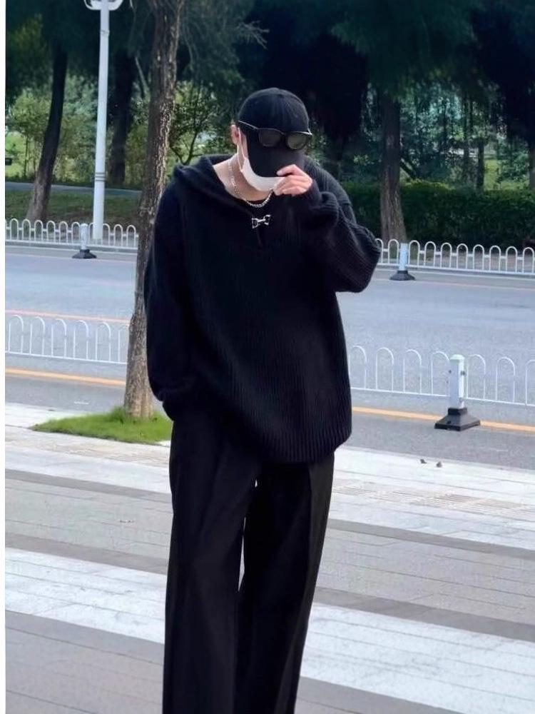 Men's Autumn Hooded Sweater: Trendy, Street Casual Knitwear Jacket