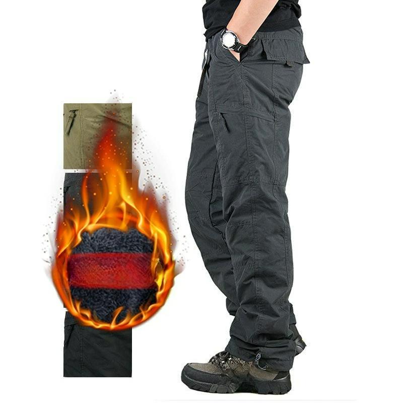 Winter Plus Velvet Thickened Overalls Men's Outdoor Warmth Men's Cotton Trousers Straight Large Size Multi-pocket Casual Pants Men