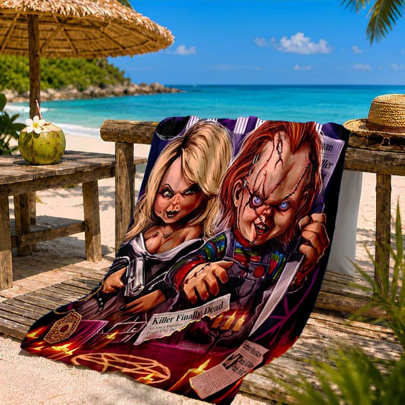 Love And Horror Doll Pattern Beach Towel Microfiber Beach Towel, Lightweight and Quick-Dry, for Summer Travel, Swimming Pool Fan Birthday Gift