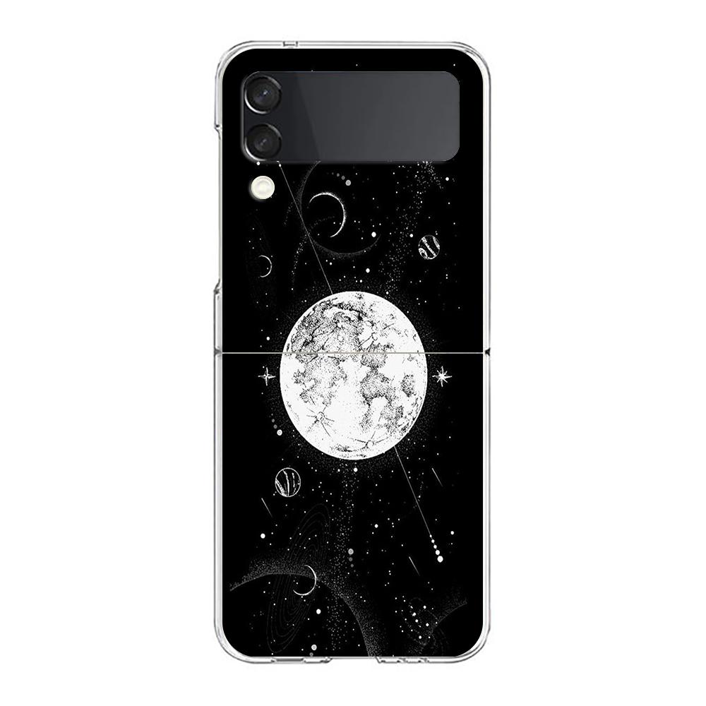 Phone Case For Samsung Galaxy Z Flip 3 4 5 Hard Folding Clear PC Bumper Planet and starry sky art For Samsung Z Flip 6 Cover