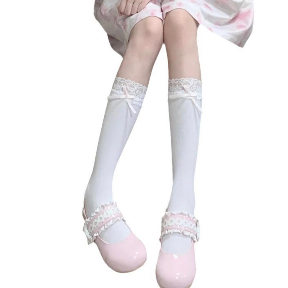 Lolita Pure Desire Summer JK Bow Velvet Ballet Stacking Socks Medium Tube Socks Lace Calf Socks