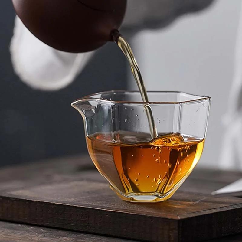Japanese style 150ML Hexagonal Heat Resistant Glass Tea Pitcher Fair Cup Chahai Tea Cup Kungfu Tea Set Accessories Teaware