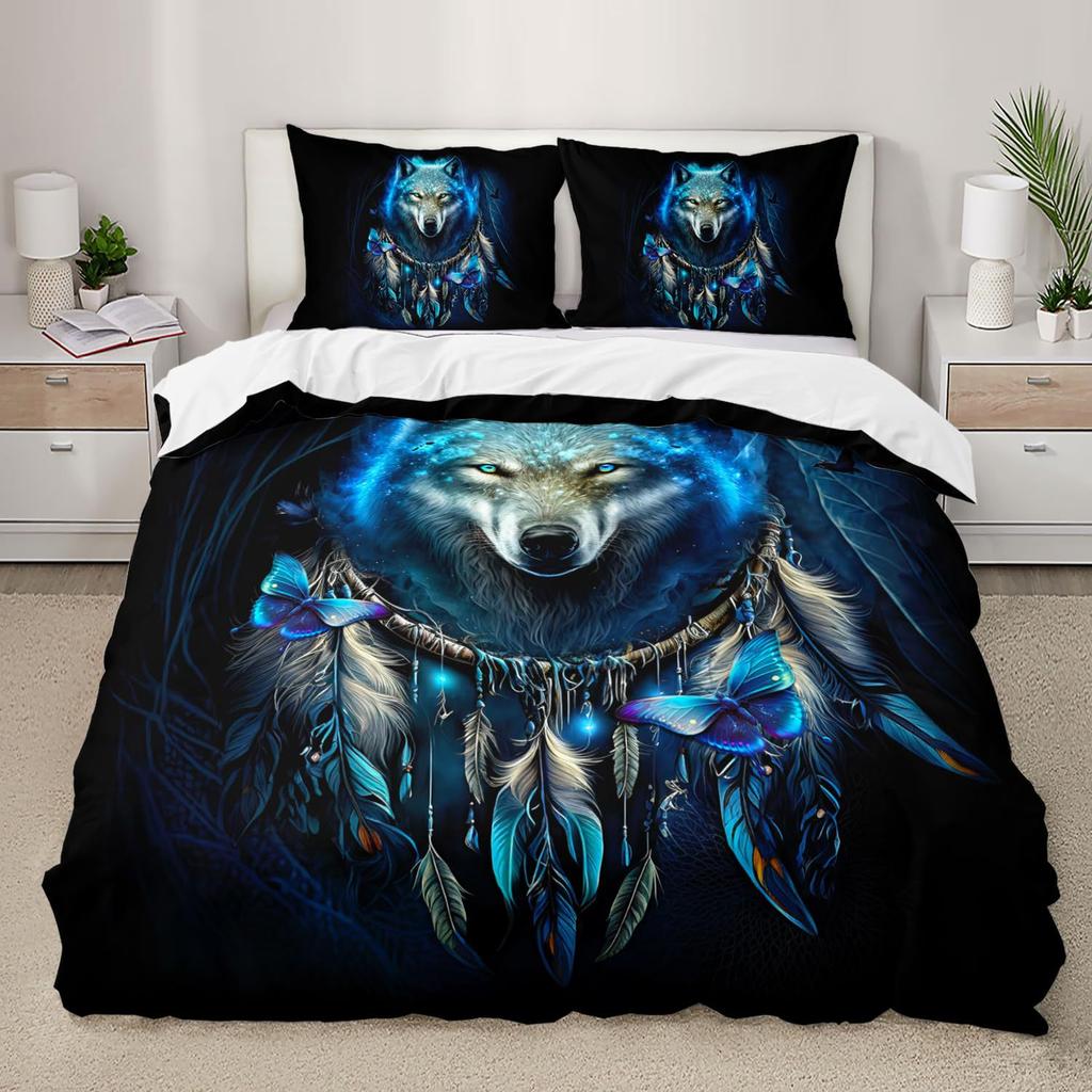 Night Forest Animal Wolf Three-piece Quilt Cover 3D Digital Printing Bedding Set Bed Cover