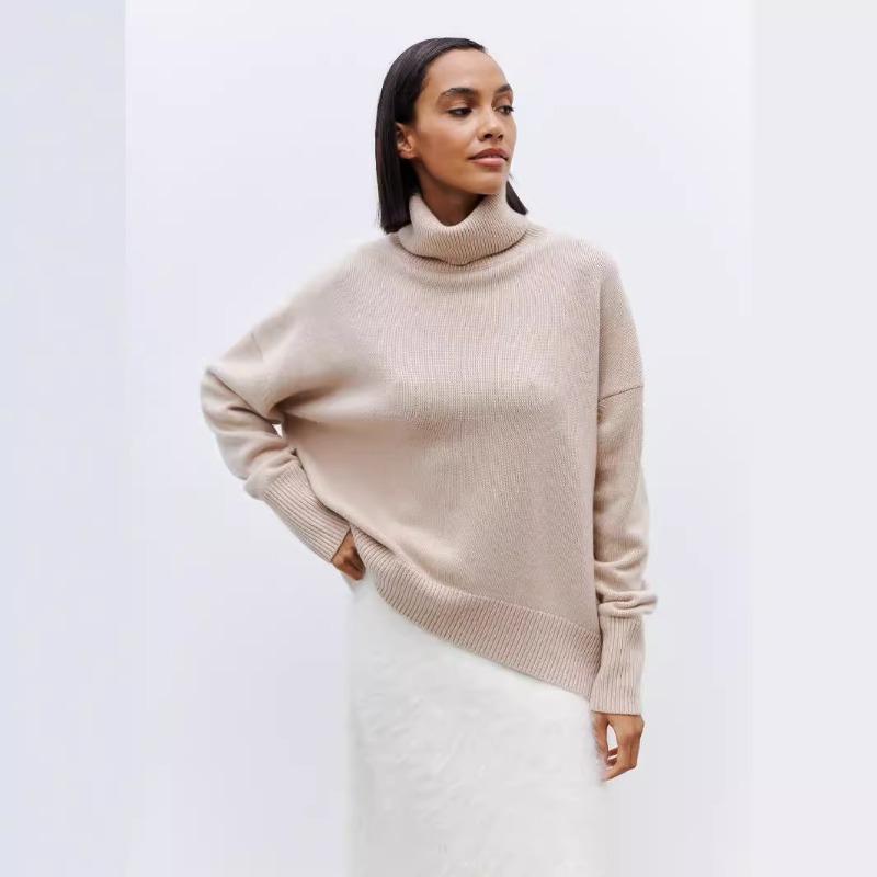 Autumn and Winter Turtleneck Women Sweater Loose Long Sleeve Casual Pullover Knitted Sweater Tops Fashion Loose Solid Color Clothes 1450